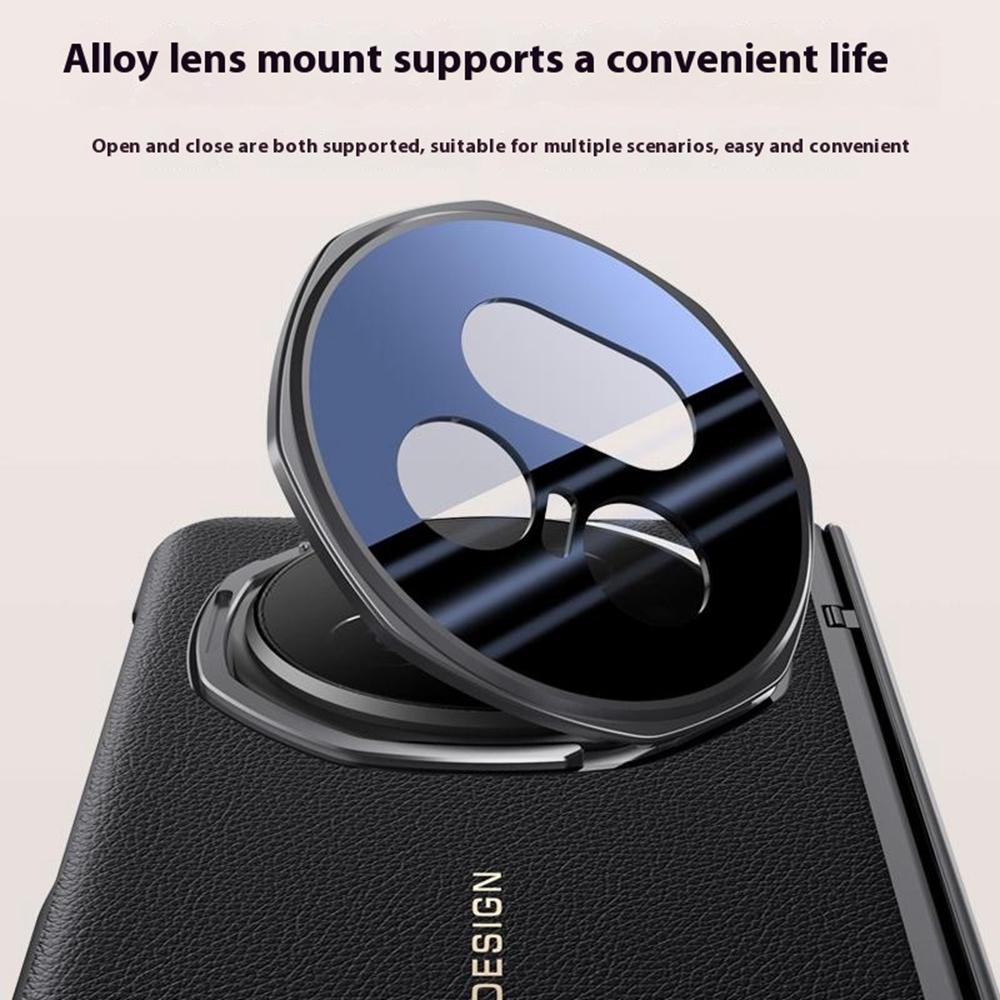 Чехол для Honor Magic V5 5G Кожа+ПК Чехол для телефона с HD Закаленной стеклянной пленкой, Объектив Подставка