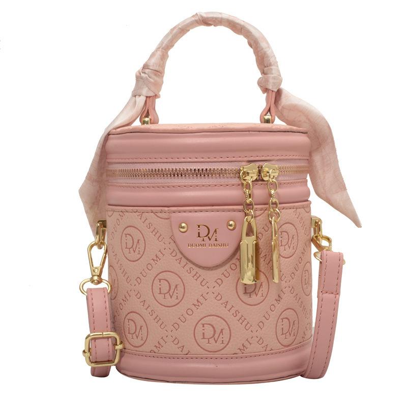 Solid Color Texture Small Bag Women's Autumn 2025 New Trendy Fashion Niche Portable Round Bucket Bag Messenger Bag