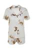 Women's Fashion New Pajama Set Dark Rose Animal Patterned Viscose Shirt-Shorts Woven Pajama Set