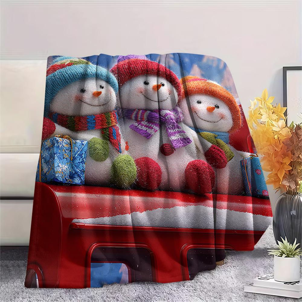 snowmen Print Flannel Blanket, High quality Comfortable for All Seasons, Home Decor, Warmth and Comfort, Perfect for Christmas Gifts