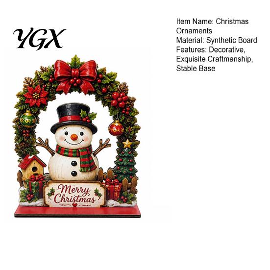 Traditional Christmas Home Ornament Santa Claus/Snowman Tabletop Ornaments with Arched Door, Wooden Decorative Claus Figures Detachable Base