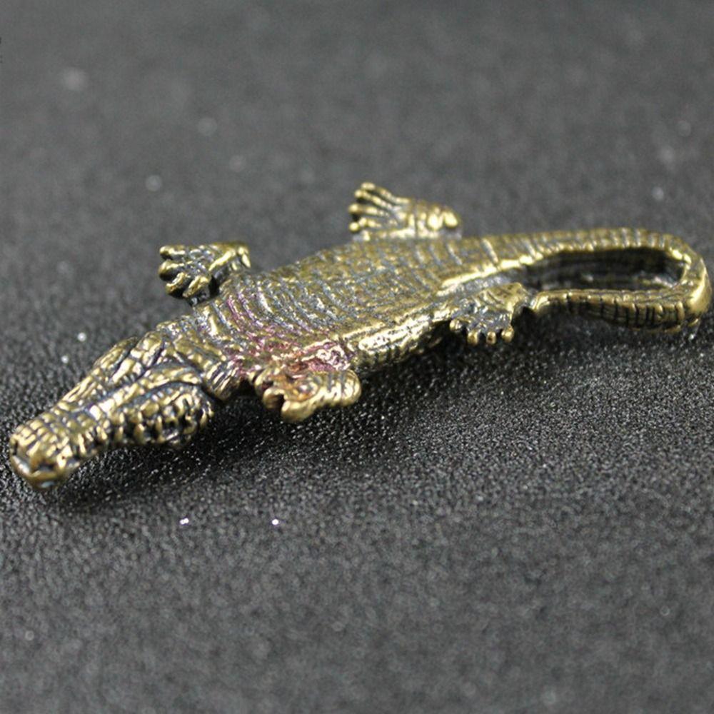 Brass Crocodile Statue Small Key Chain Vivid Animal Model Home Decor
