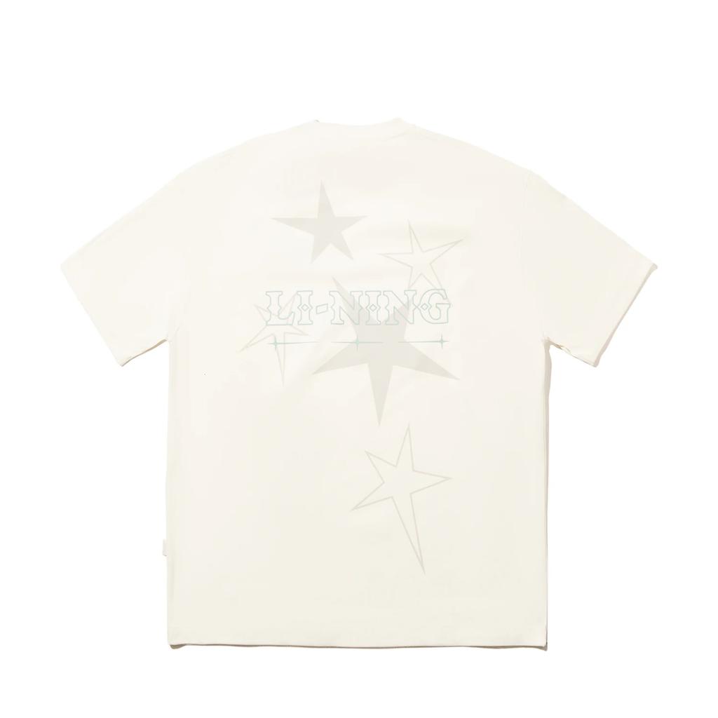 Li Ning Минималистичная Универсальная Футболка с Принтом Букв, Круглым Вырезом, Свободного Кроя, с Коротким Рукавом, Унисекс Топы Молочно-Белый AHSVB09-2