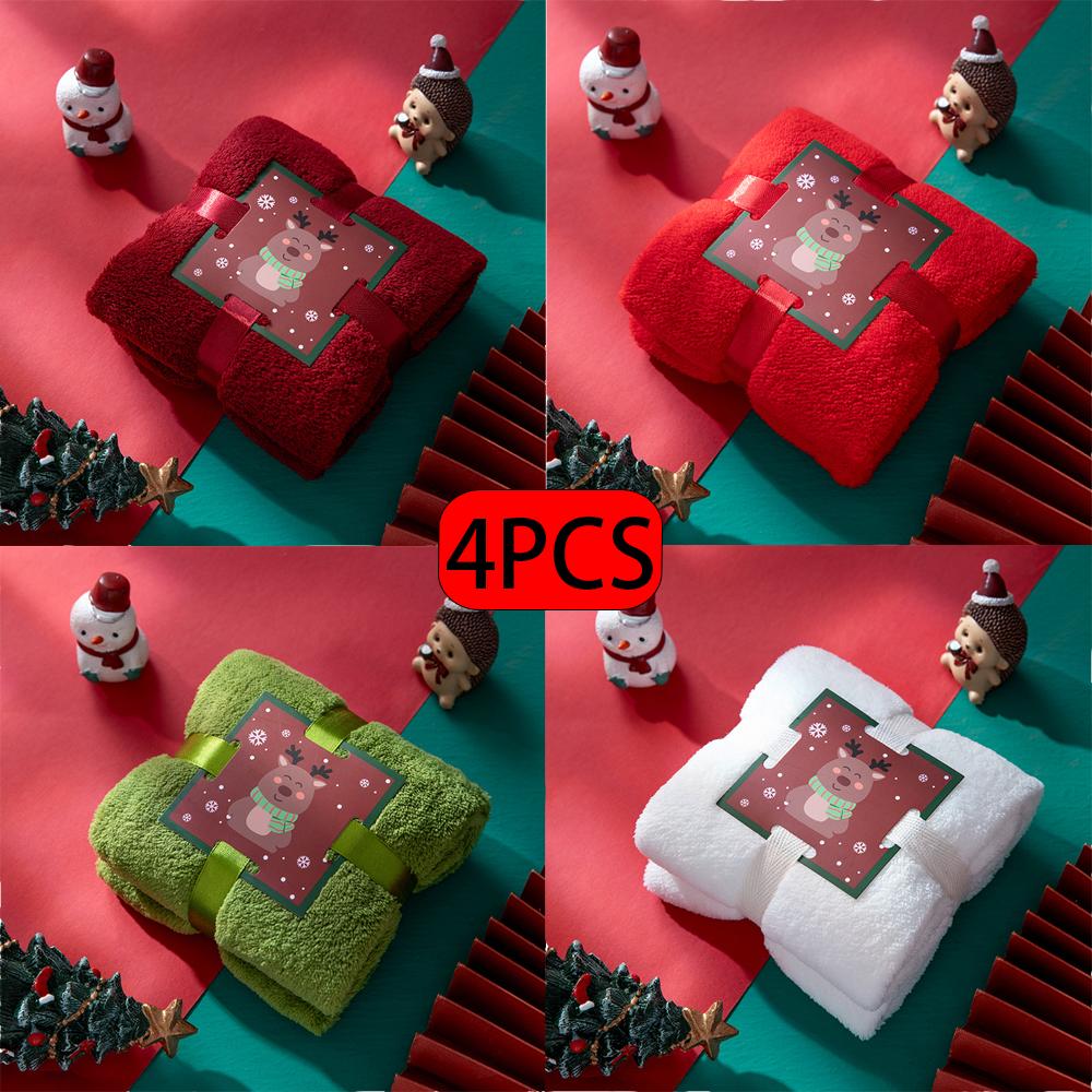Набор полотенец на рождественскую тематику, 4 шт. - Праздничный дизайн с оленями/Санта-Клаусом/елкой, Идеально для праздничных подарков