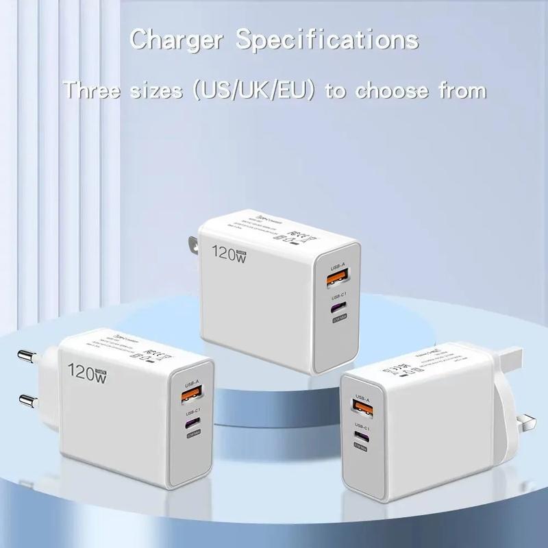 120W USB Fast Charger With Type C Cable Fast Charging Adapter For iPhone PD Cell Phones Quick Charger