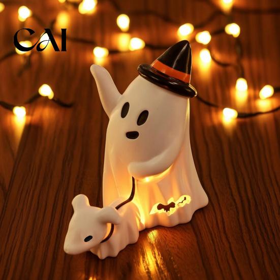 Ghost Walking Puppy Cute Dog Statue, Halloween Indoor Resin Statue Figurine for Tabletop Mantel Shelf Home Party Decoration Desk