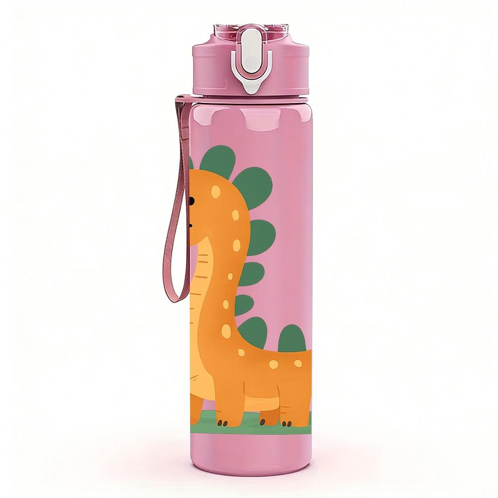 1PC Small Green Dinosaur Art 750ml Color Plastic Sports Water Bottle Leakproof Flip Straw Lid Suitable for Sports Office Home Use
