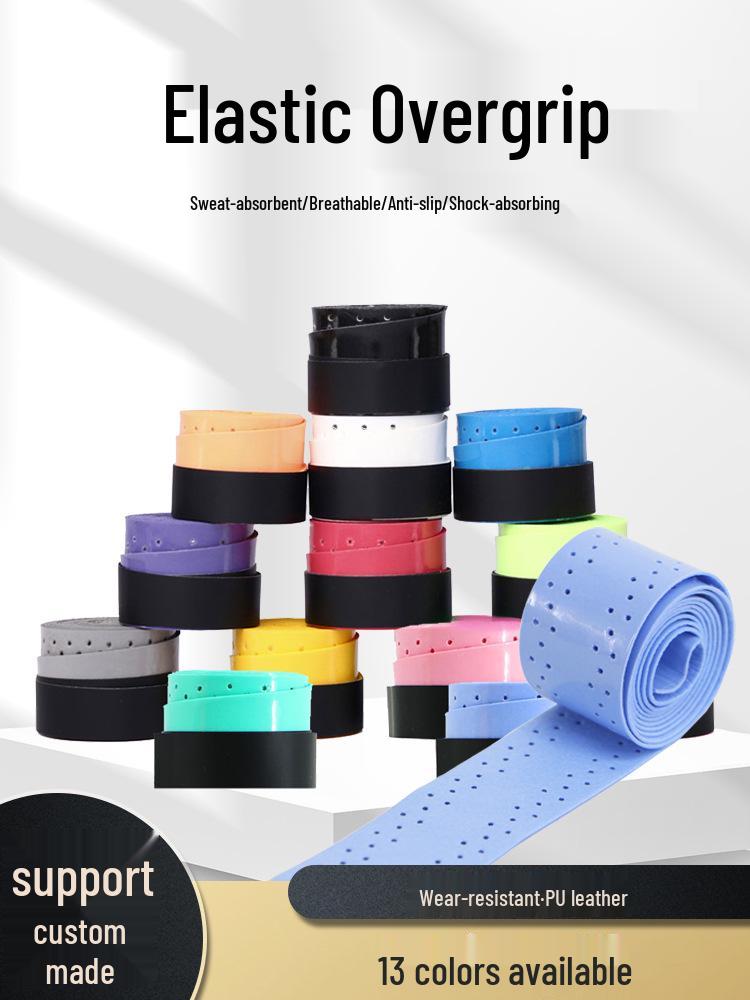 Elastic Perforated PU Leather Overgrip for Badminton, Tennis & Table Tennis Rackets, Fishing Rods with Ribbed Sweatband