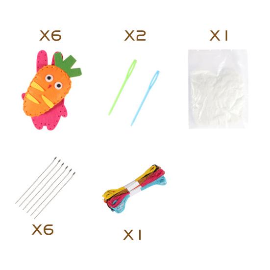 6 шт./компл. детский швейный набор с нитками, иглой, хлопковой цепочкой, бисером, ручной работы, морковкой, кошкой, кроликом, пандой, уткой, медведем, плюшевым мишкой, набор для шитья своими руками