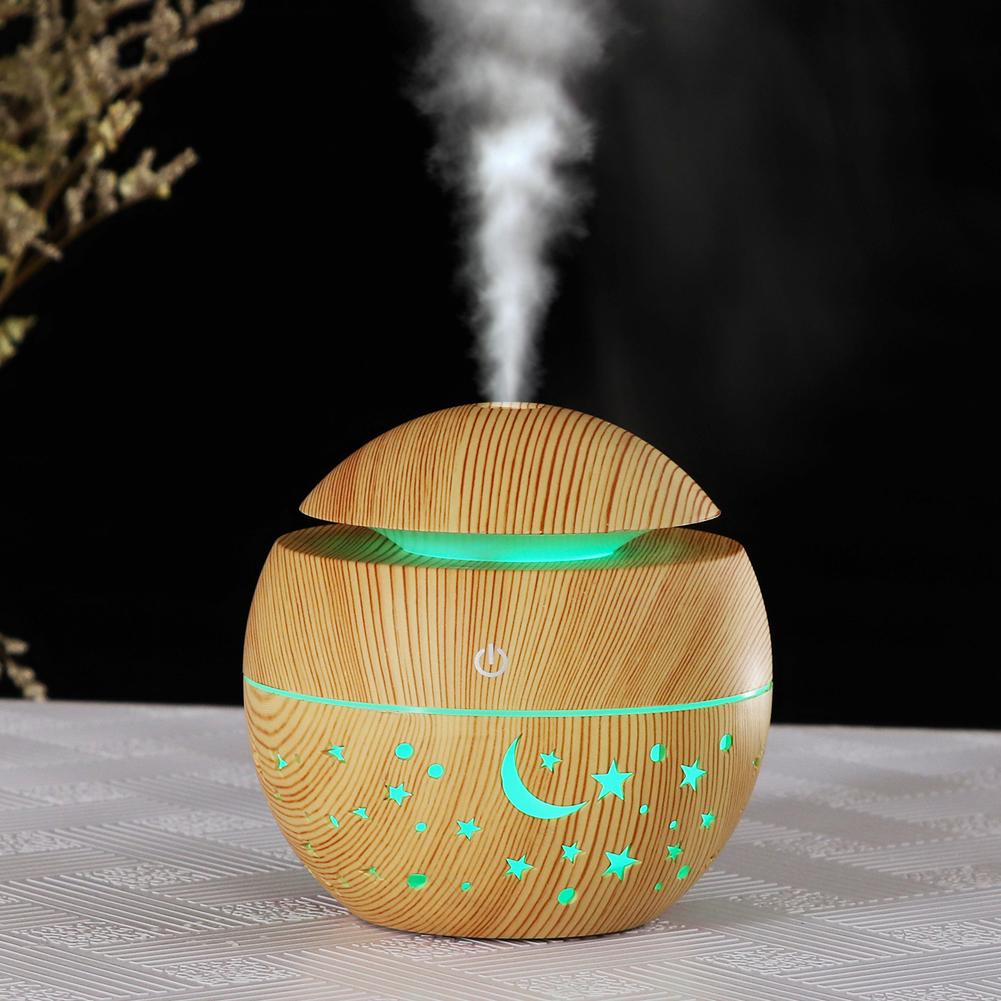130ml Portable Humidifier Wooden Grain Air Diffuser Mist Hollow Air Atomizer With LED Light