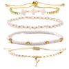 Go2boho Beaded Bracelet Set White Shell Flower Glass Beads 18K Gold Plated Stackable Women's Gift Jewelry