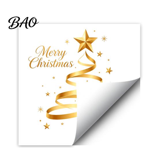 Glass Door Christmas Ornaments Gold Ribbon Tree Static Cling Window Decal, Merry Starlight Theme Decals Sticker with Stars, Reusable Holiday Decor for