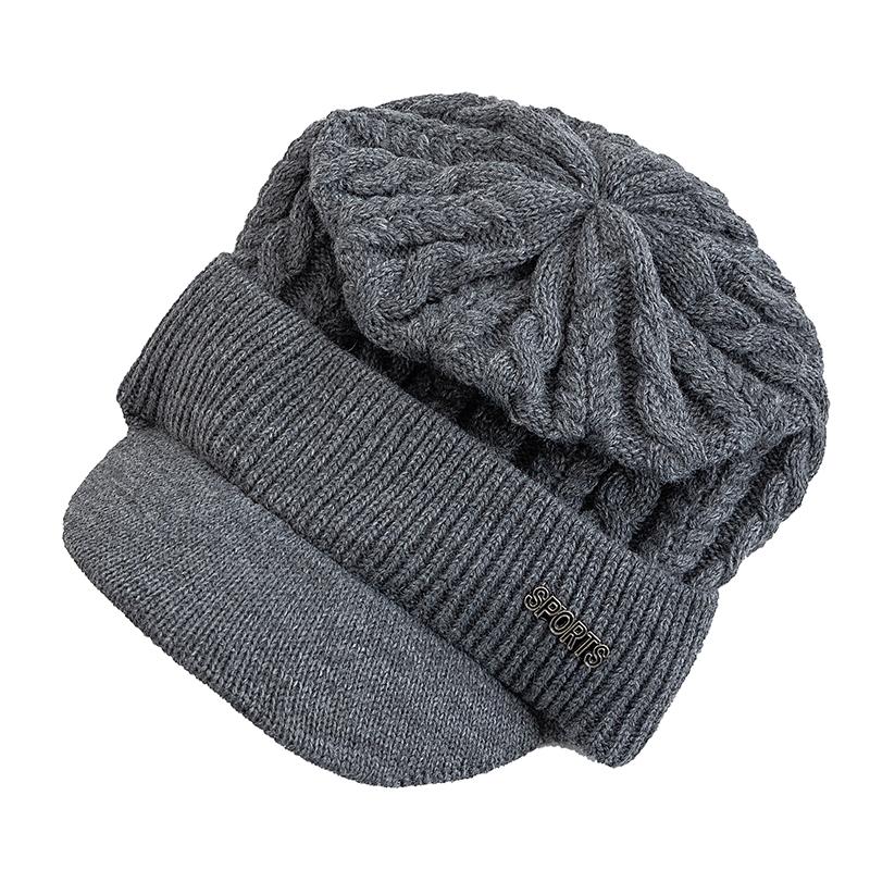 New Style Unisex Warm Winter Hat Brim Fur Lined Beanie Hat Sports Label Thicken Winter Hats For Men Women Outdoor Knitted Hat
