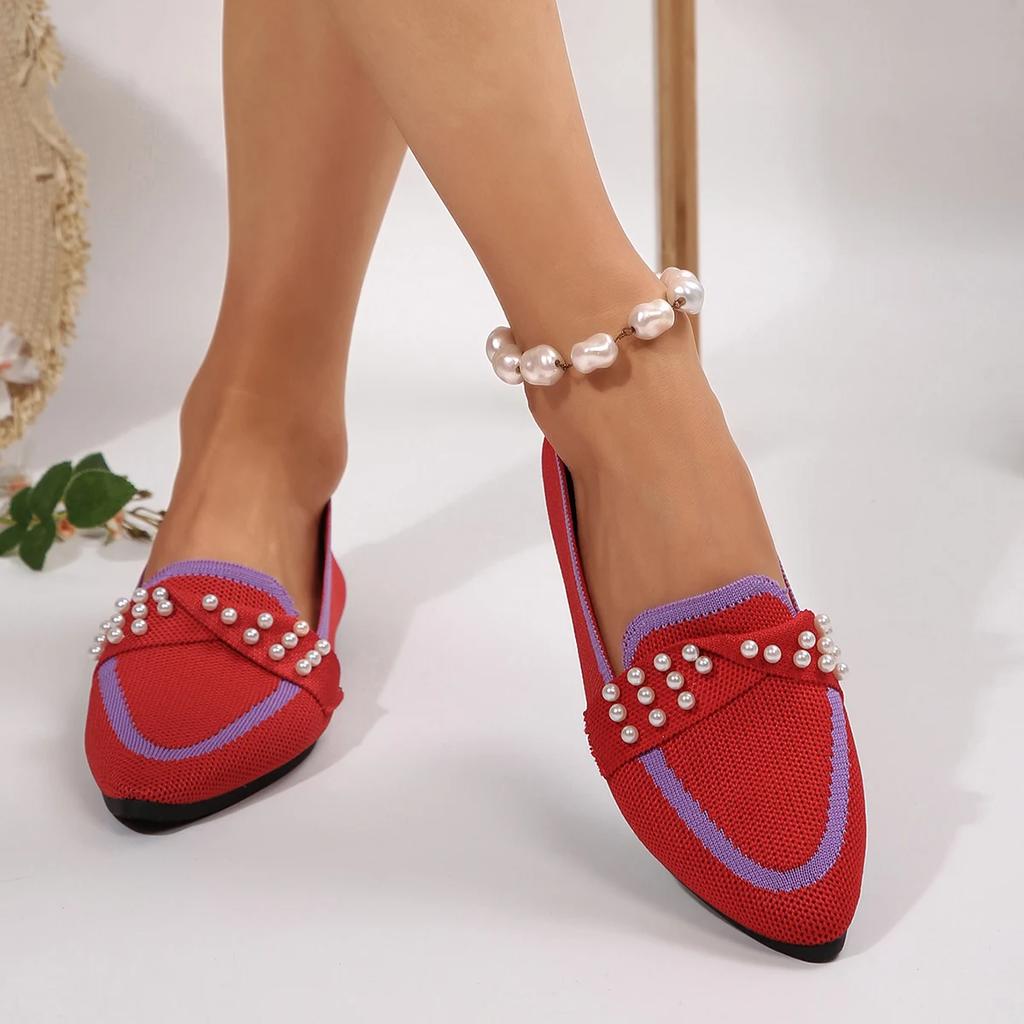 Women Flats 2025 New Knitted Slip Breathable Comfortable Solid Color Shoes Casual Pointed Toe Walking Loafers Sneakers Women