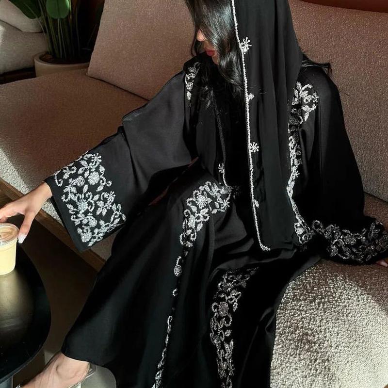 Мусульманское женское черное вечернее платье с длинным рукавом - От кутюр, вдохновленное Дубаем, дизайн с горячей фиксацией