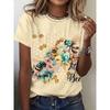 Casual Women's T-Shirt Summer Round Neck Short Sleeve Bee Floral Pattern 3D Print Outdoor Female Fashion Oversize Clothing