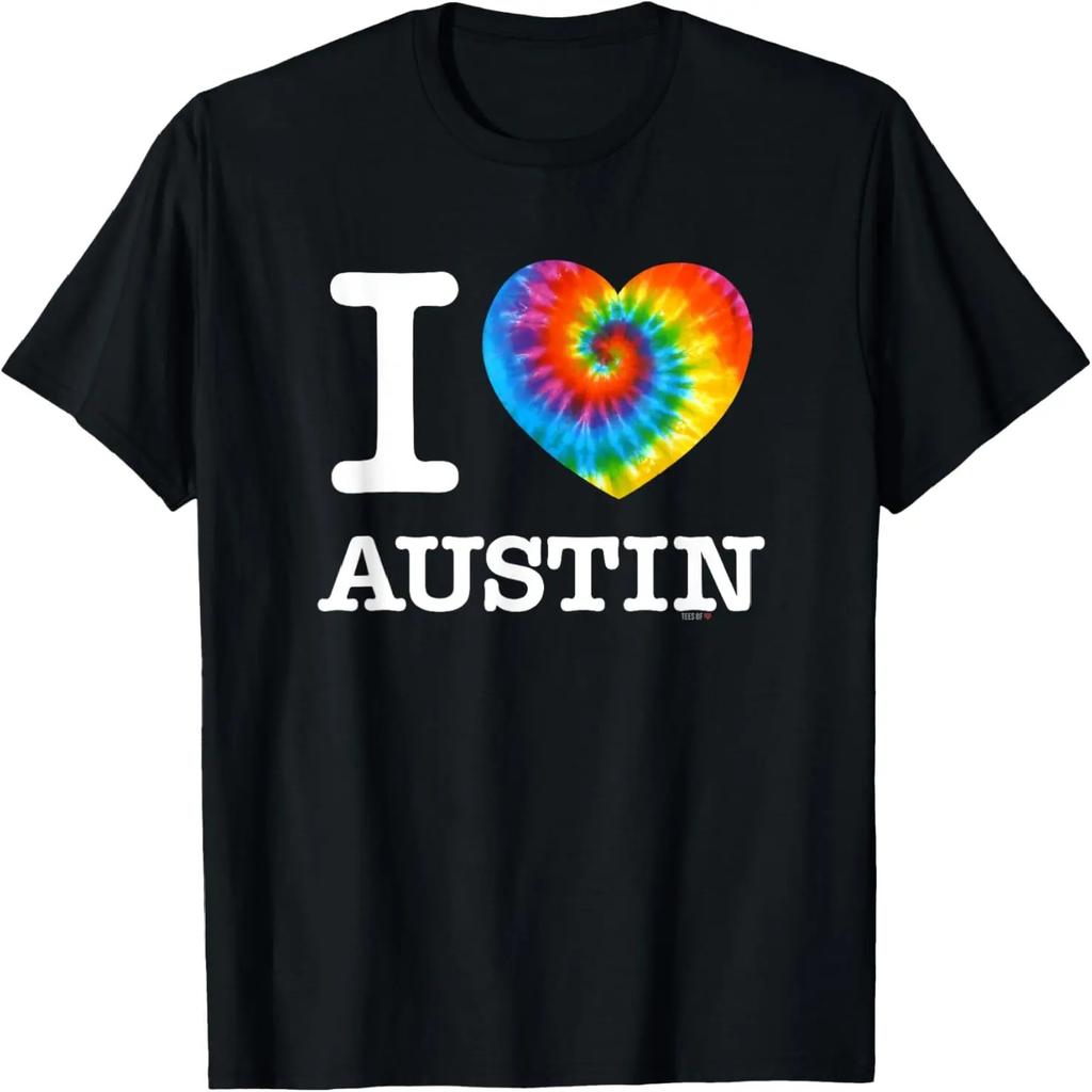 Футболка I Love Austin, Футболка с психоделическим сердцем, окрашенная методом тай-дай