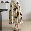 Elegant Printed Skirt Floral Printed Full Skirt Casual Chiffon Calf Length Skirt QT2111