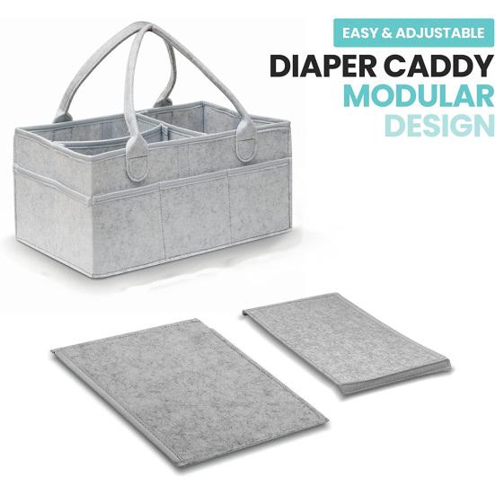 Baby Diaper Caddy Organizer with Dividers Portable Car Diaper Box Felt Diaper Caddy with Handle Nursery Basket