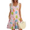Womens Summer Dresses Easter Print  Loose U Neck Sleeveless Sundresses Dress With Pockets