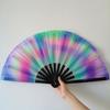 Folding Fan Colorful Holographic Rave Fan Bamboo Ribs Hand Fan Decorative Gifts for Festival Dancing Party