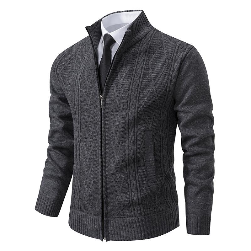 Men's Fall and Winter Plus Size Sweater Cardigan Stand-up Collar Thickened Warm Casual Knitted Jacket