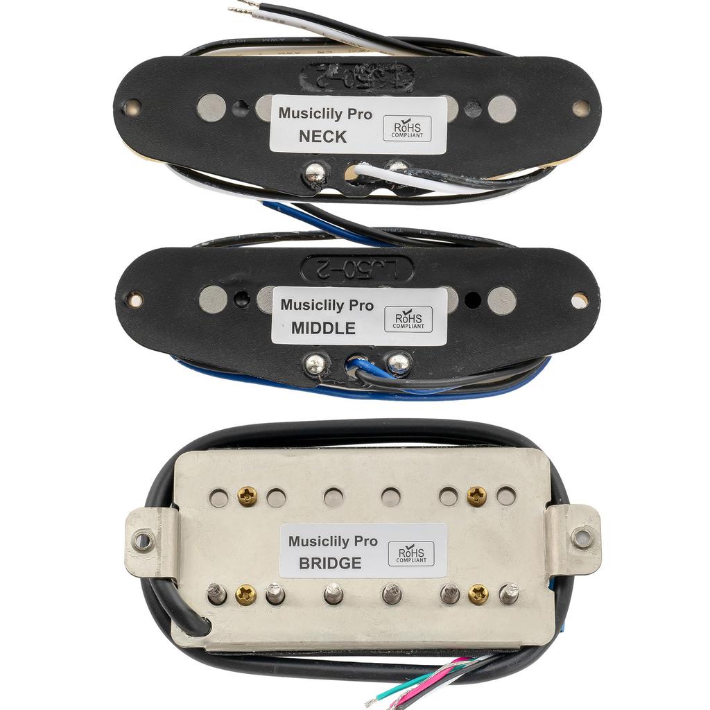 Musiclily Pro ST-60SE Staggered Alnico 5 Single-Coil Pickups and Humbucker HSS Neck, Middle, and Bridge Pickup Set for Strat Electric Guitars (Zebra)