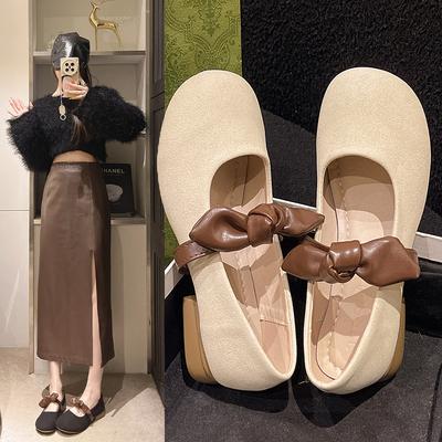 Французские туфли-лодочки Мэри Джейн для женщин, новые весенне-осенние, на низком каблуке, с бантом, с открытым верхом, на мягкой подошве, туфли-бини для женщин