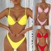 Sexy Women Solid Color Swimsuit Underwired Bra G-string Briefs Beach Bikini Set