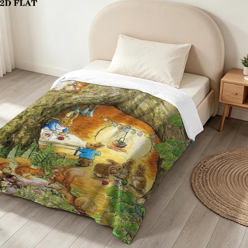 Tale Peter Rabbit Print Flannel Blanket, High quality Comfortable for All Seasons, Home Decor, Warmth and Comfort, Perfect for Christmas Gifts