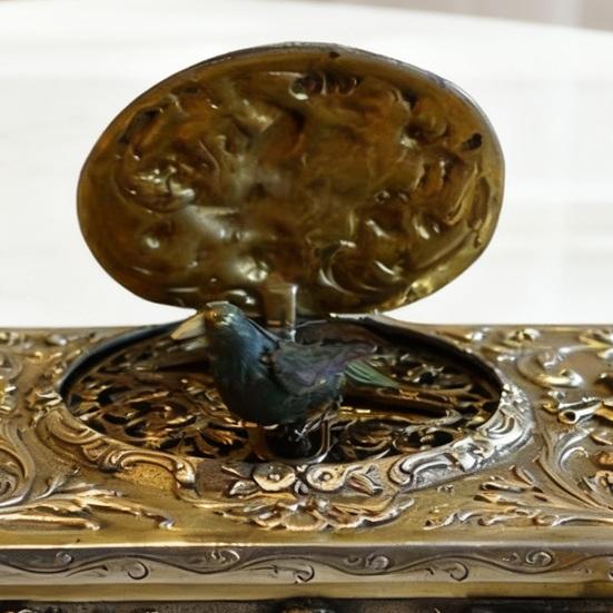 Автоматическая выпрыгивающая птичка Металлическая коробка Винтажная тисненая коробка из сплава Украшение для дома, офиса, книжной полки, рабочего стола, коллекционный сувенир