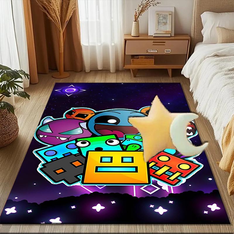 Colorful Geometry Dash Characters Rug Office Floor Mat - Machine Washable for Bedroom, bedroom, livingroom, Room Decor Fan Gifts Christmas