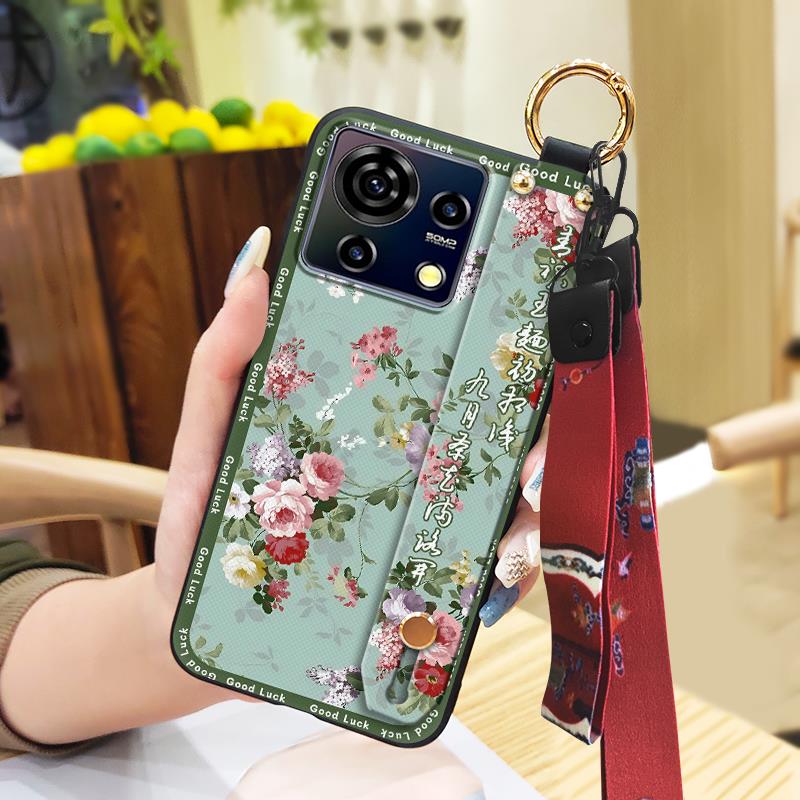 Protective Soft case Phone Case For ZTE Blade V50 Vita Fashion For Mom Shockproof Wristband Elderly lady Wrist Strap