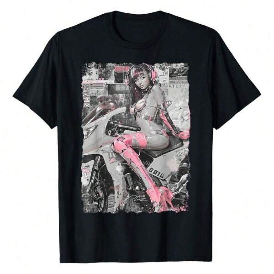 T Shirt Print GraphicCotton Tees Size Plus Cartoon Round Neck Short Sleeve Supersport Bike