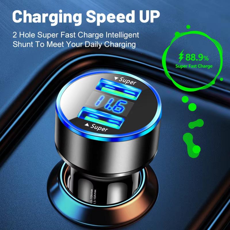 Автомобильное зарядное устройство 240 Вт с двумя портами USB, сверхбыстрая зарядка 120 Вт с цифровым дисплеем, адаптер для быстрой зарядки для iPhone, Samsung, Xiaomi