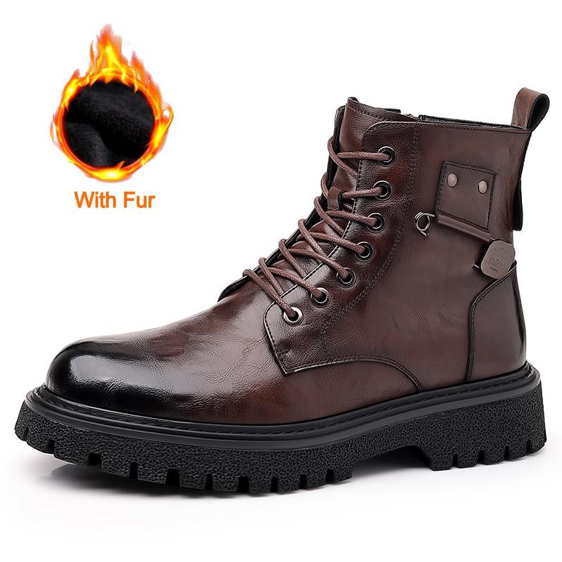 2024 Men Boots Luxury Brand Leather Boots Casual Fashion Ankle Booties for Men Winter High Top Black Platform Motorcycle Boots