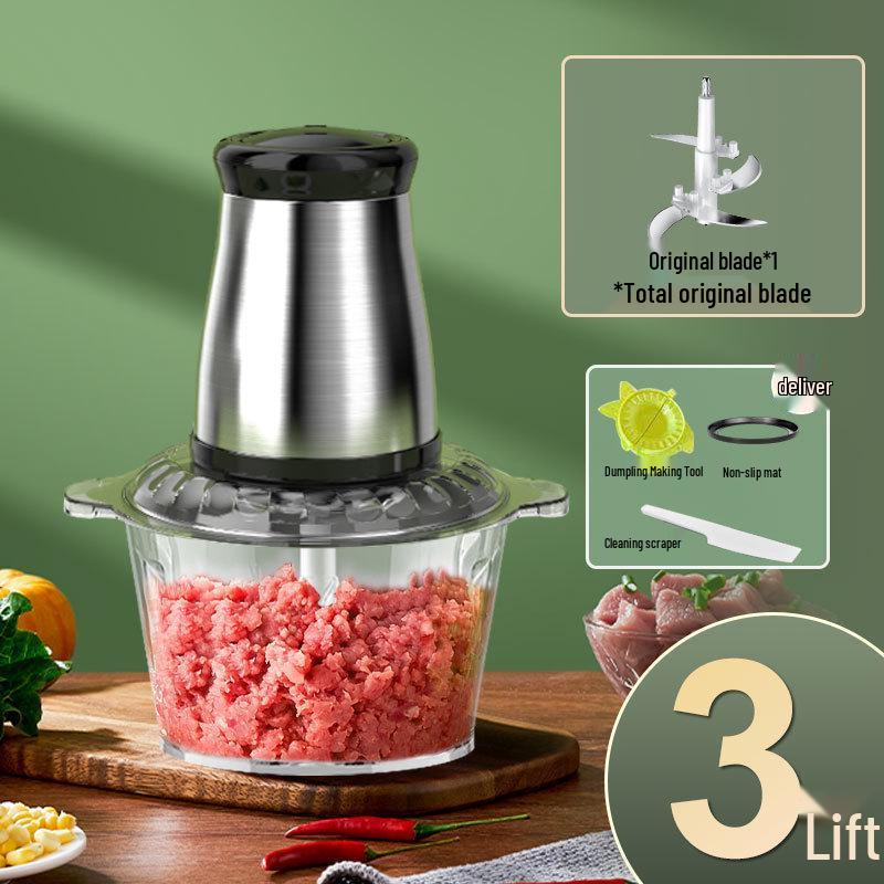 Compact Stainless Steel Meat Grinder and Blender with Dumpling Filling Feature