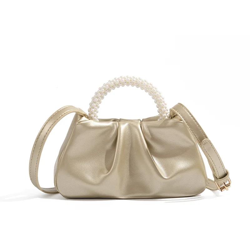 Сумка женская новая модная круглая жемчужная портативная плиссированная сумка-облако нишевые сумкитемпераментная сумка через плечо на одно плечо