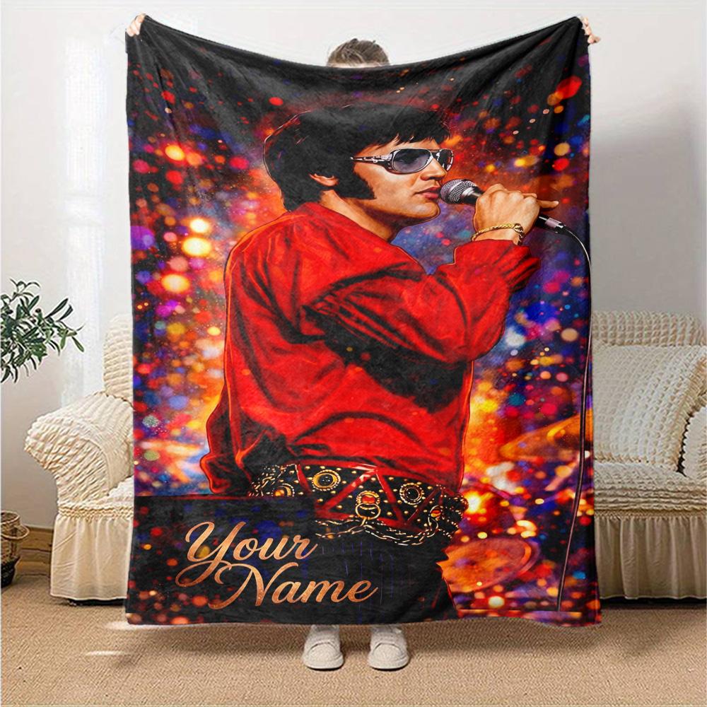 Elvis Presley Customize Your Name Blanket Multi-purpose Personalized Blanket Comfortable Great for Sofa Seaside Bed Picnics for All Occasions