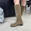 Retro Suede Square Head Low-heeled High Boots Autumn and Winter New Leather Versatile But Knee Boots Women