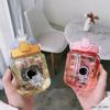 Бутылка для воды Двойной напиток Kawaii Детская бутылка для воды Милый пластиковый стакан для питья с трубочкой и веревкой Бутылка для школьников