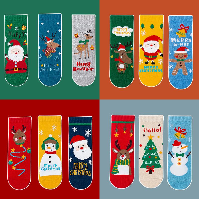 3Pairs/lot 1-12Years Christmas Kids Girls Boys Sock Cartoon Cotton New Year Children's Socks For Girls Spring Autumn