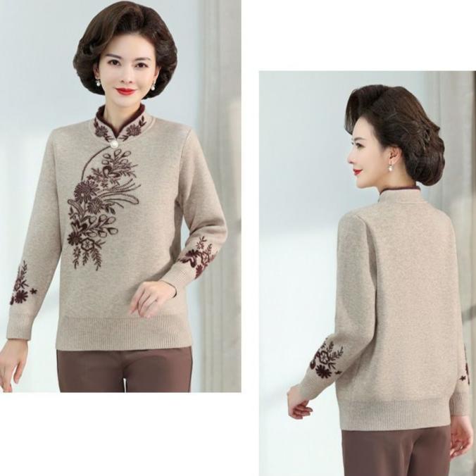 Осень Зима Женский Свитер из Норкового Флиса Свободный Большого Размера Вышитый Пуловер Флис Утепленный Вязаный Топ