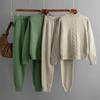 Women's Fall Winter 2023 New Half High Neck Twist Knit Set Casual Sweater Pullover Two-Piece