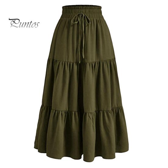 Женская юбка в стиле бохо, эластичная, с высокой талией, регулируемая, с завязками на талии, однотонная, А-силуэт, летняя юбка