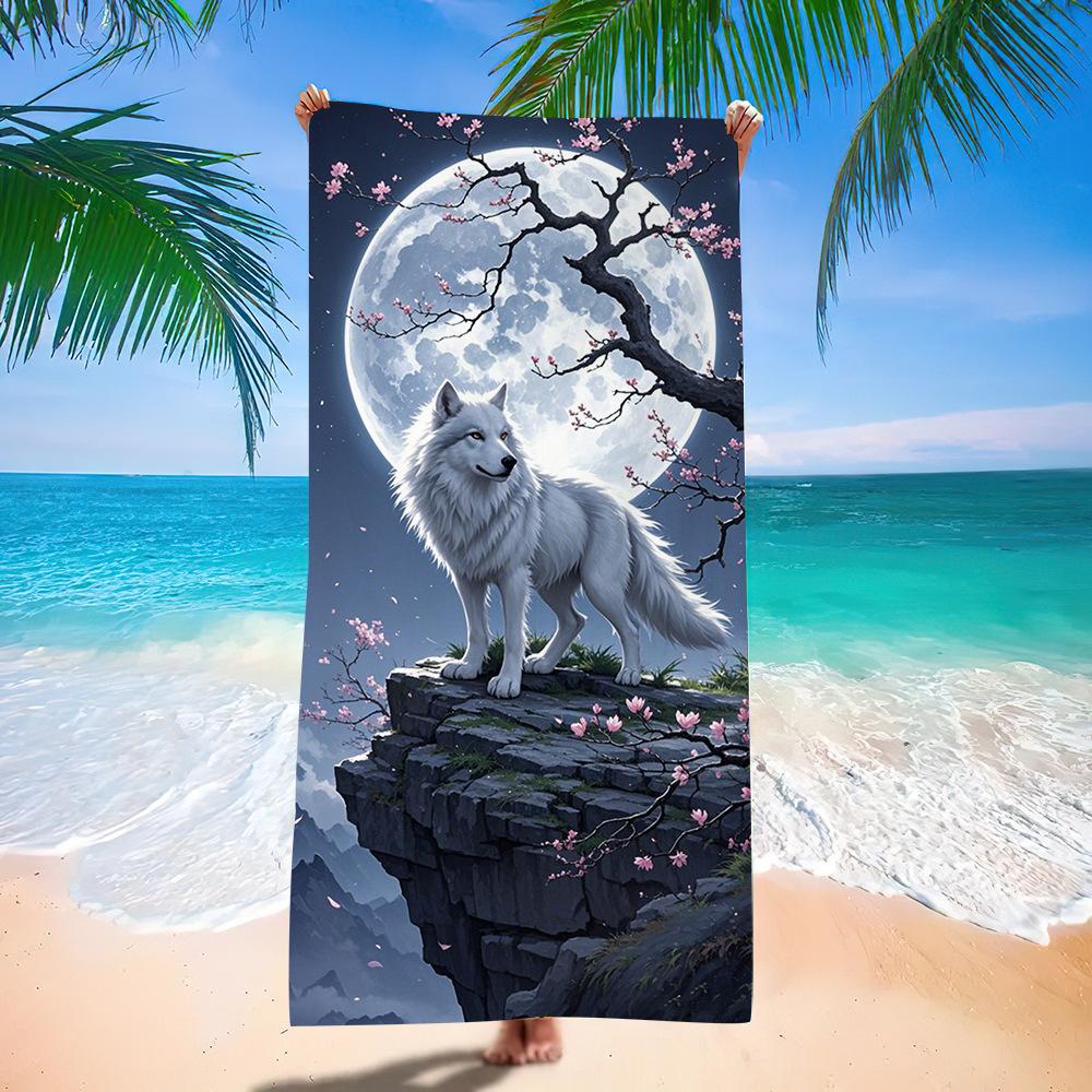 Wolf Beach Towel Class A European And American Microfiber Bath Towel Adult Men And Women Summer Printed Towel