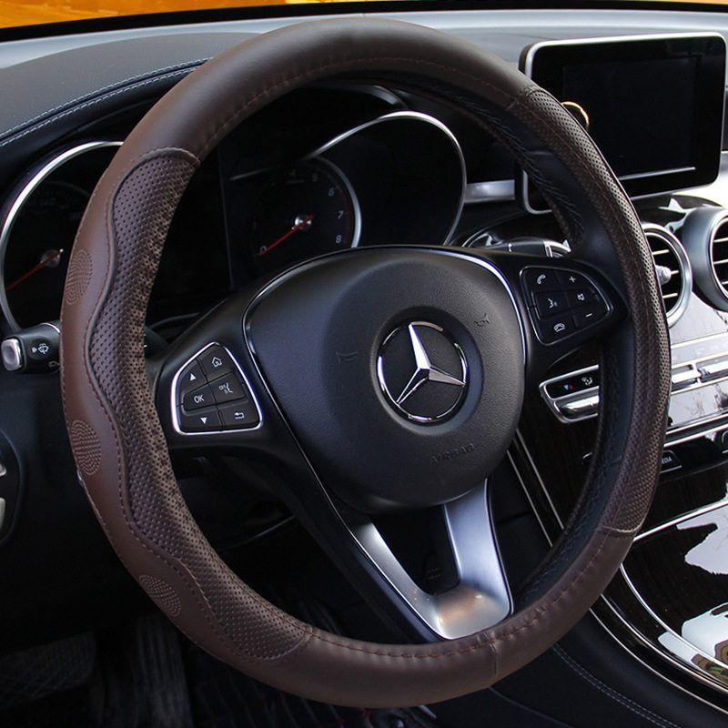Car Steering Wheel Cover All Year Round Neutral Non-Slip Anti-Sweat Ultra-Thin Steering Wheel D-Type Handle Cover Breathable Leather for Men and Women