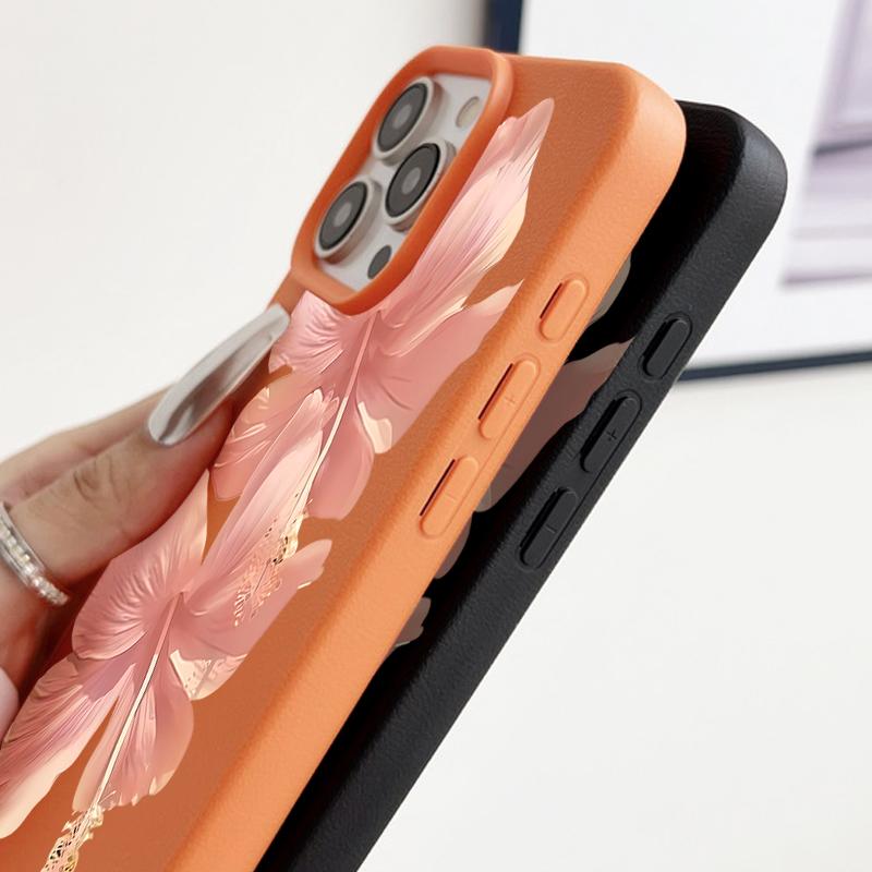 Чехол для iPhone 17 Pro Max Розовый узор цветка гибискуса Кожаная текстура Силиконовая накладка для iPhone 16 Pro Max 15 14 13 12 11 Air 16E