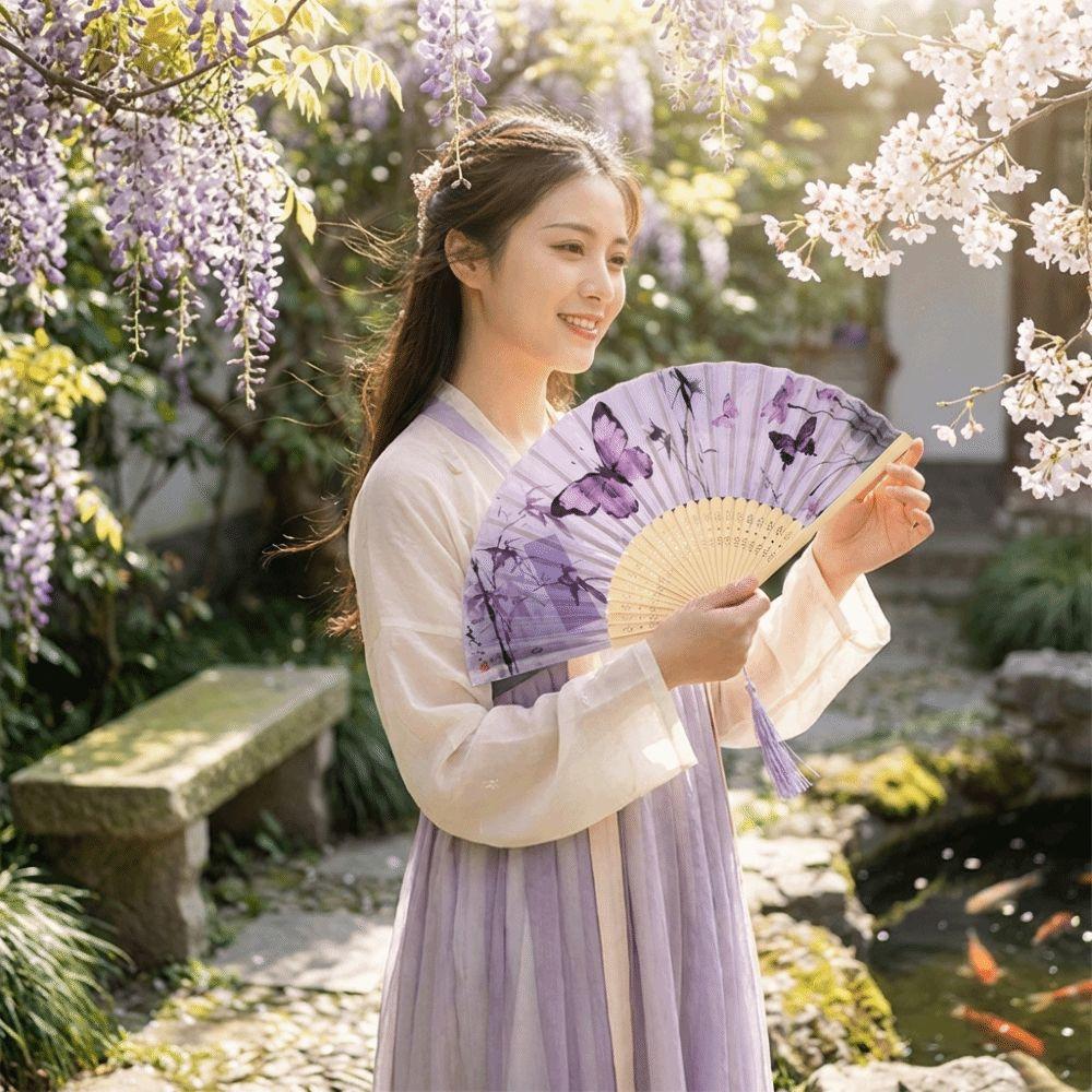 Chinese Style Retro Bamboo Fan Butterfly Pattern Dance Fan Portable Handheld Fan Home Decoration