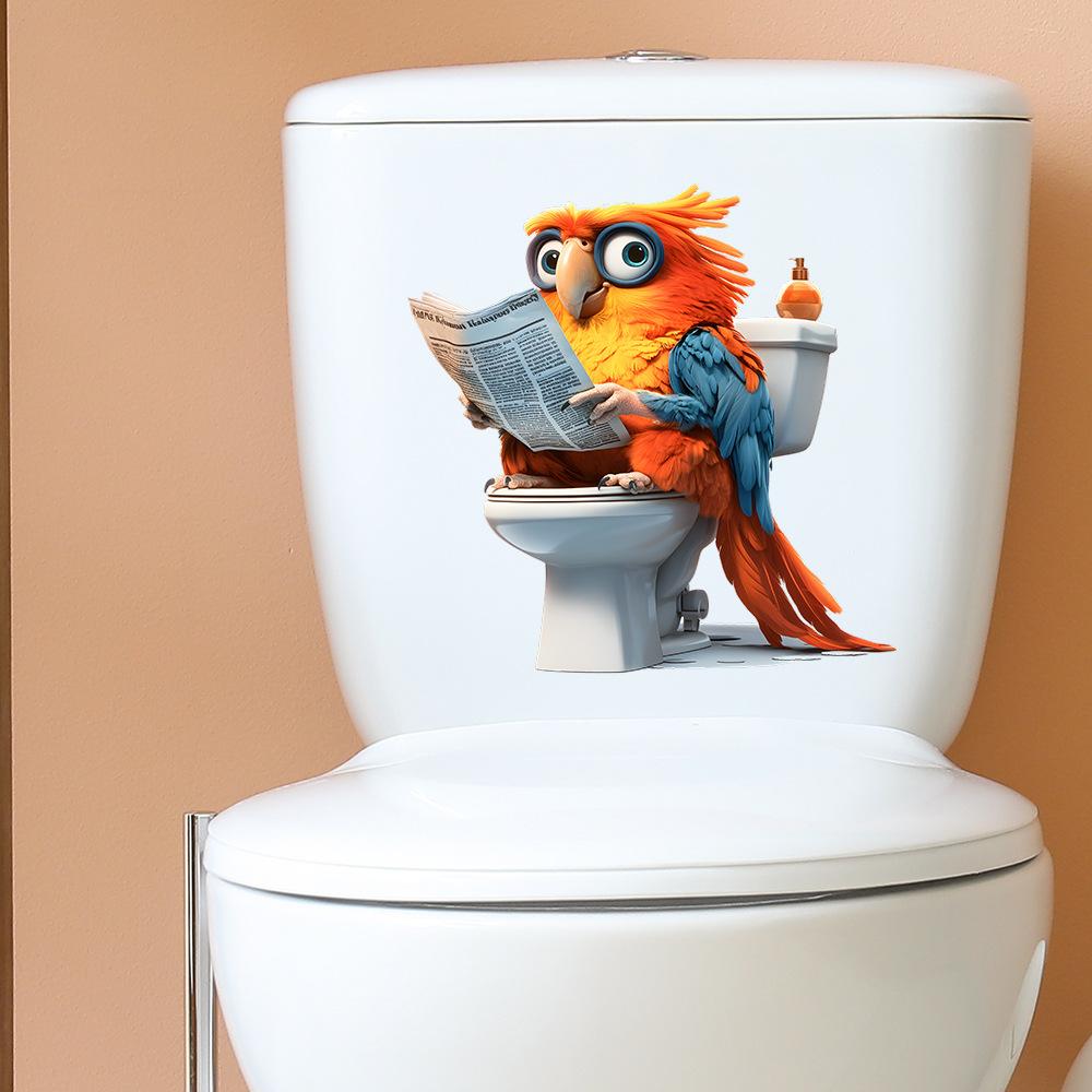 Owl Reading Newspapers Bathroom Toilet and Toilet Stickers for Beautification and Decoration